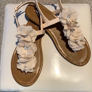 Floral t-strap vegan leather sandals